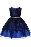 Kids Girls Beaded Belt Crochet Lace Dress