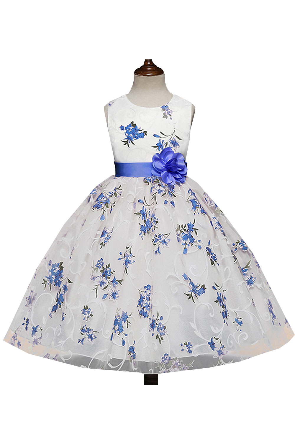 Kids Girls Embroided Lace Flower Waist Party Dress