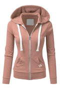 Women's Slim Plain Hooded Zipper Lace-up Hoodie