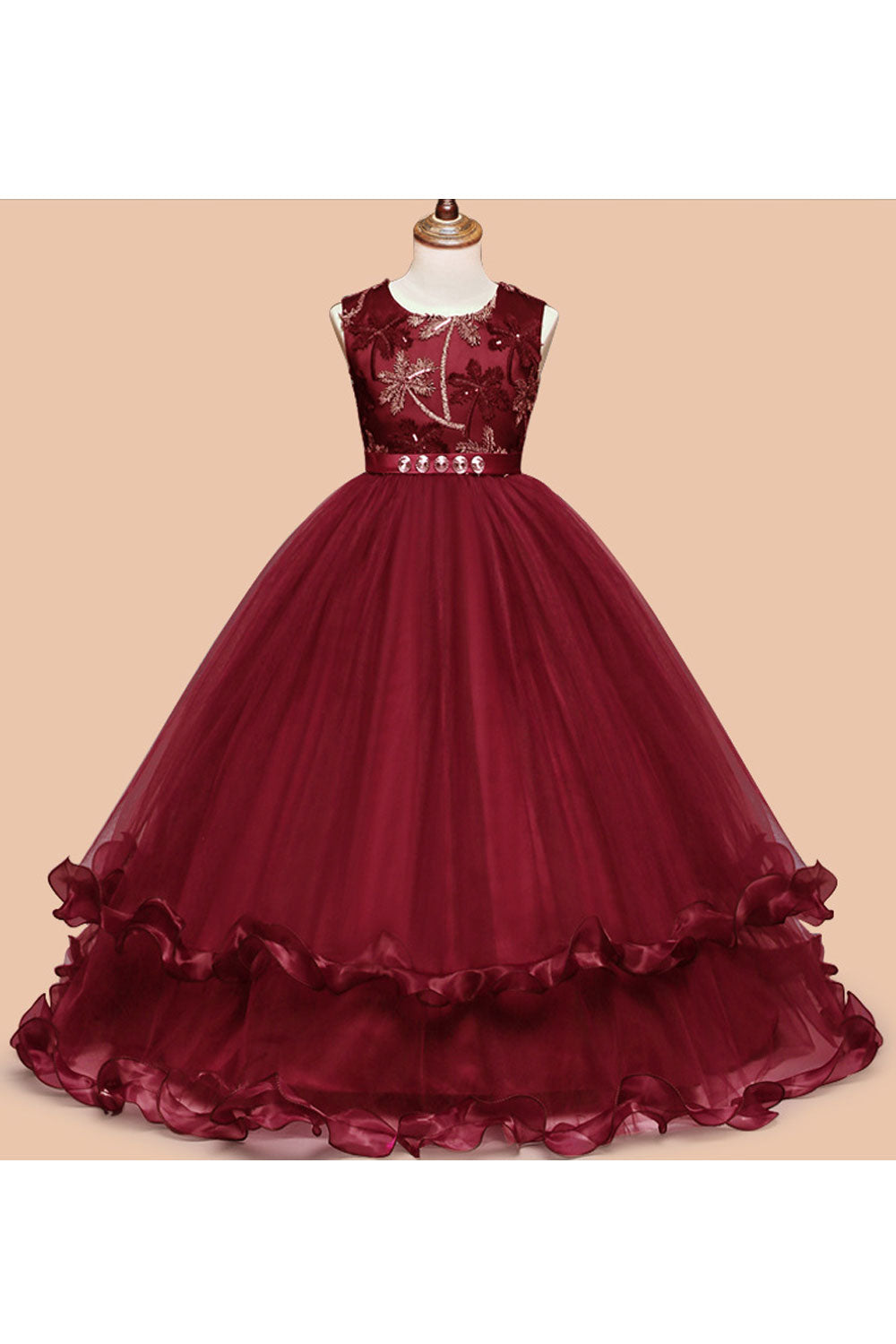 Kids Girls Lace Bust Sleeveless Occasional Dress