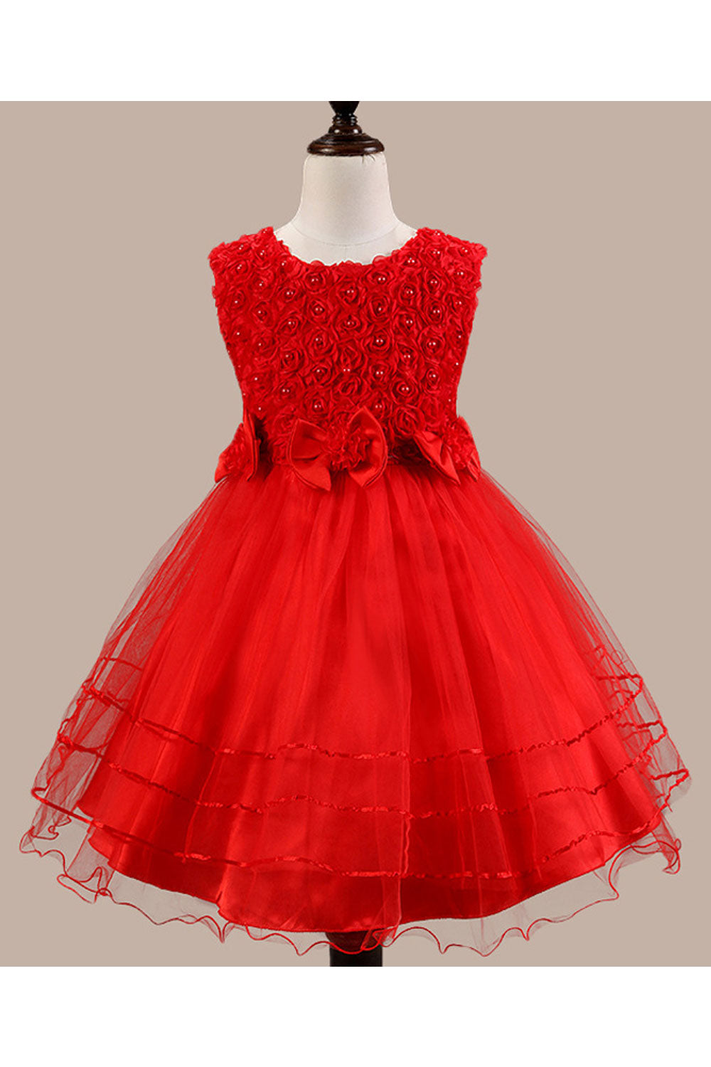 Kids Girls Flower Decorated Multi Layered Fancy Dress