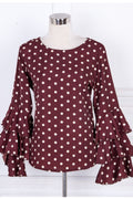 Women Ruffled Sleeve Polka Dot Casual Top
