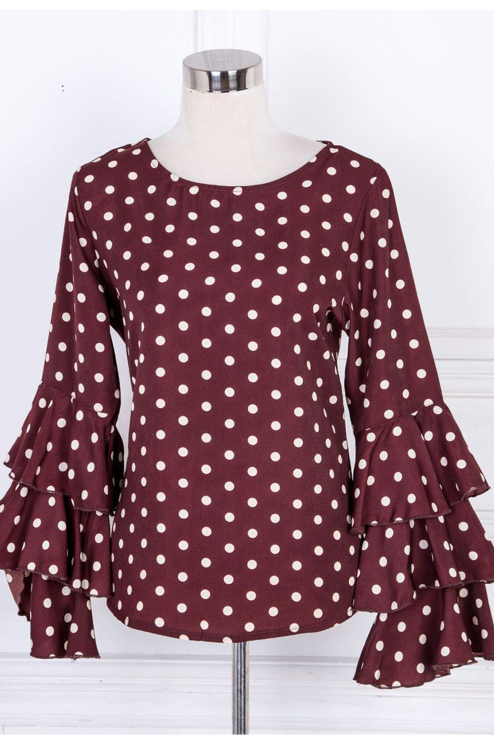 Women Ruffled Sleeve Polka Dot Casual Top