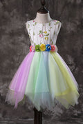 Kids Girls Flower Decorated Sleeveless Fancy Dress