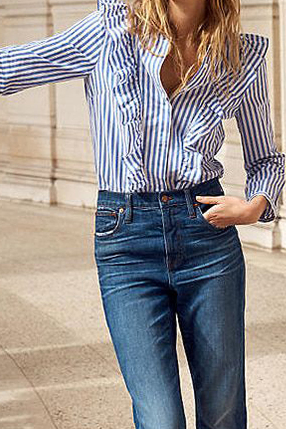 Women Striped V-Neck Long Sleeve Top