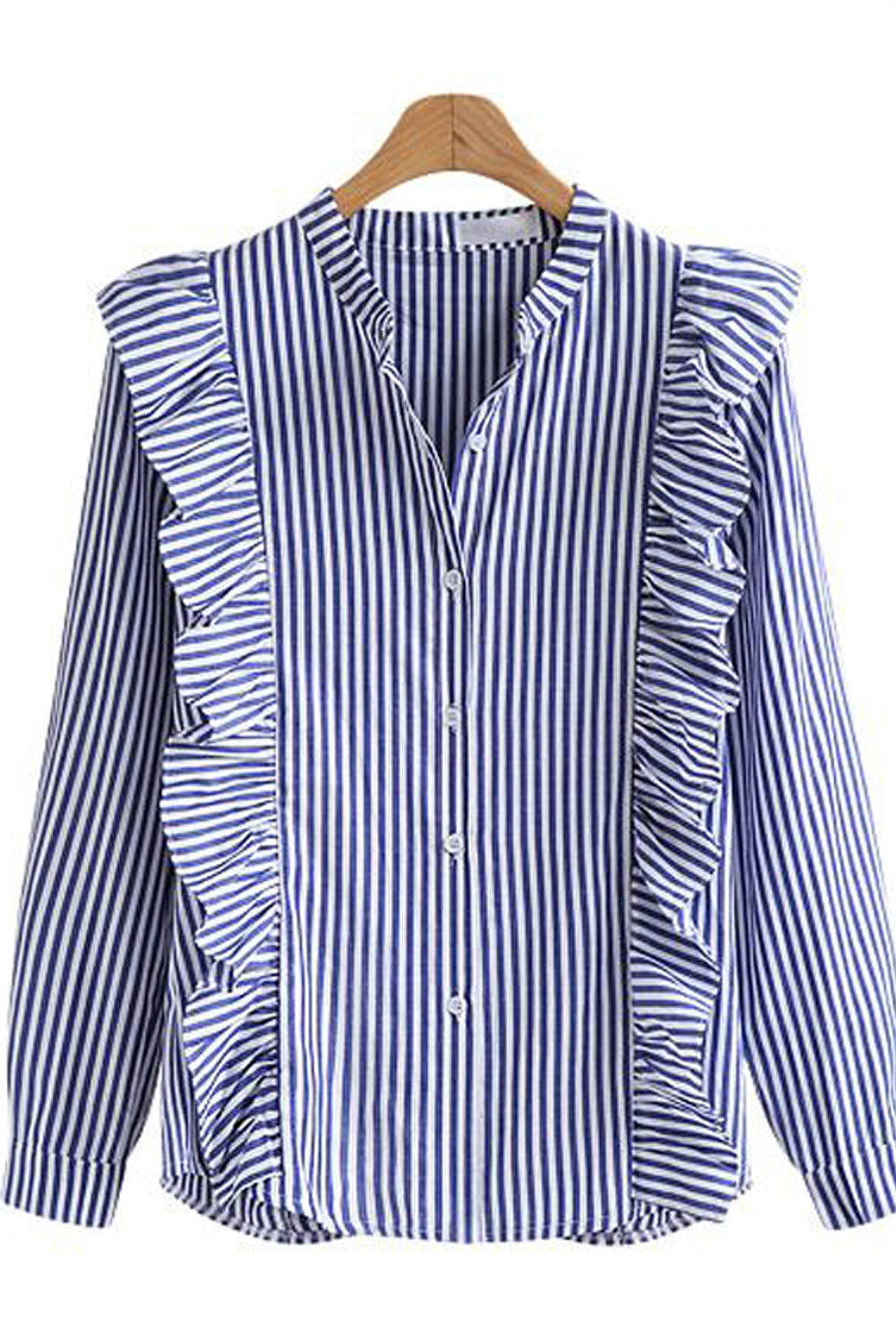 Women Striped V-Neck Long Sleeve Top