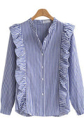 Women Striped V-Neck Long Sleeve Top