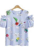 Women Cut Off Shoulder Floral Print Casual Top