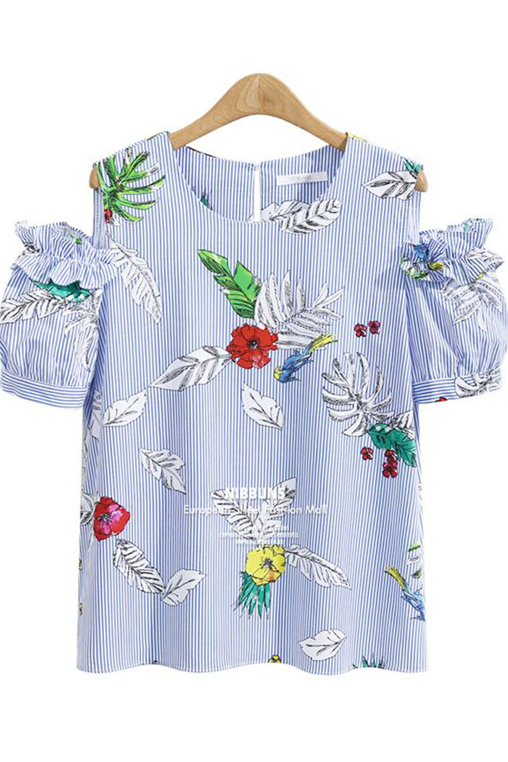 Women Cut Off Shoulder Floral Print Casual Top