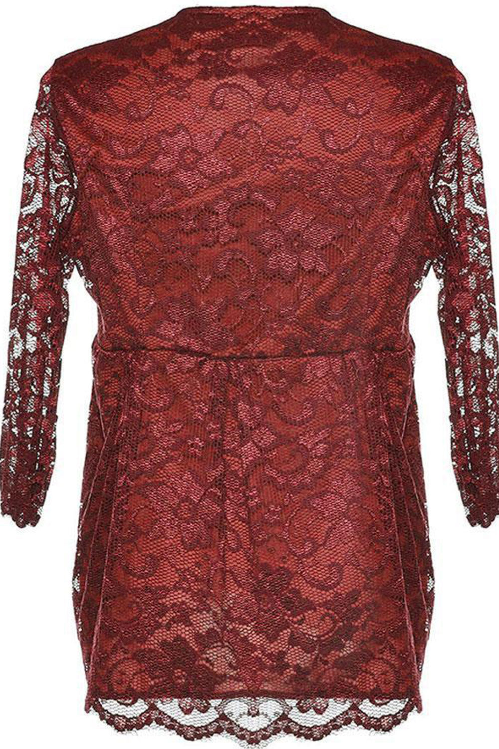 Women V-Neck 3/4 Sleeve Lace Decorated Top