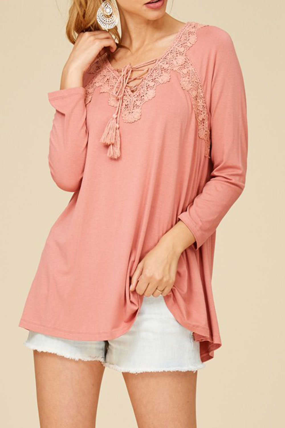 Women Long Sleeve V-Neck Solid Top