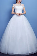Women Sheered Neck Ball Gown Fancy Dress