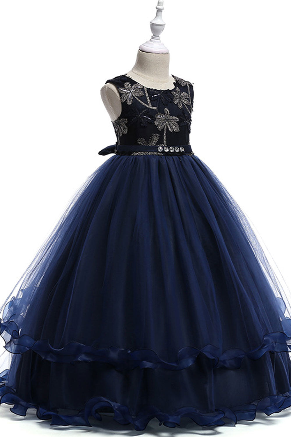 Kids Girls Embroided Ruffled Skirt Wedding Dress