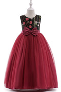 Kids Girls Embroided Bust Waist Bow Fancy Dress