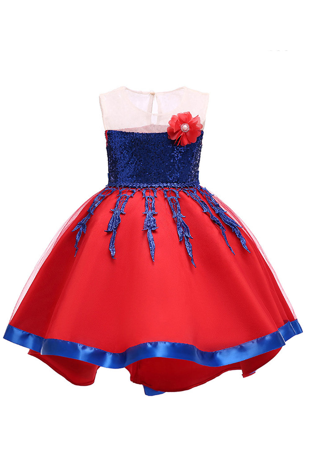 Kids Round Neck Waist Flower Chest Round Gown Dress