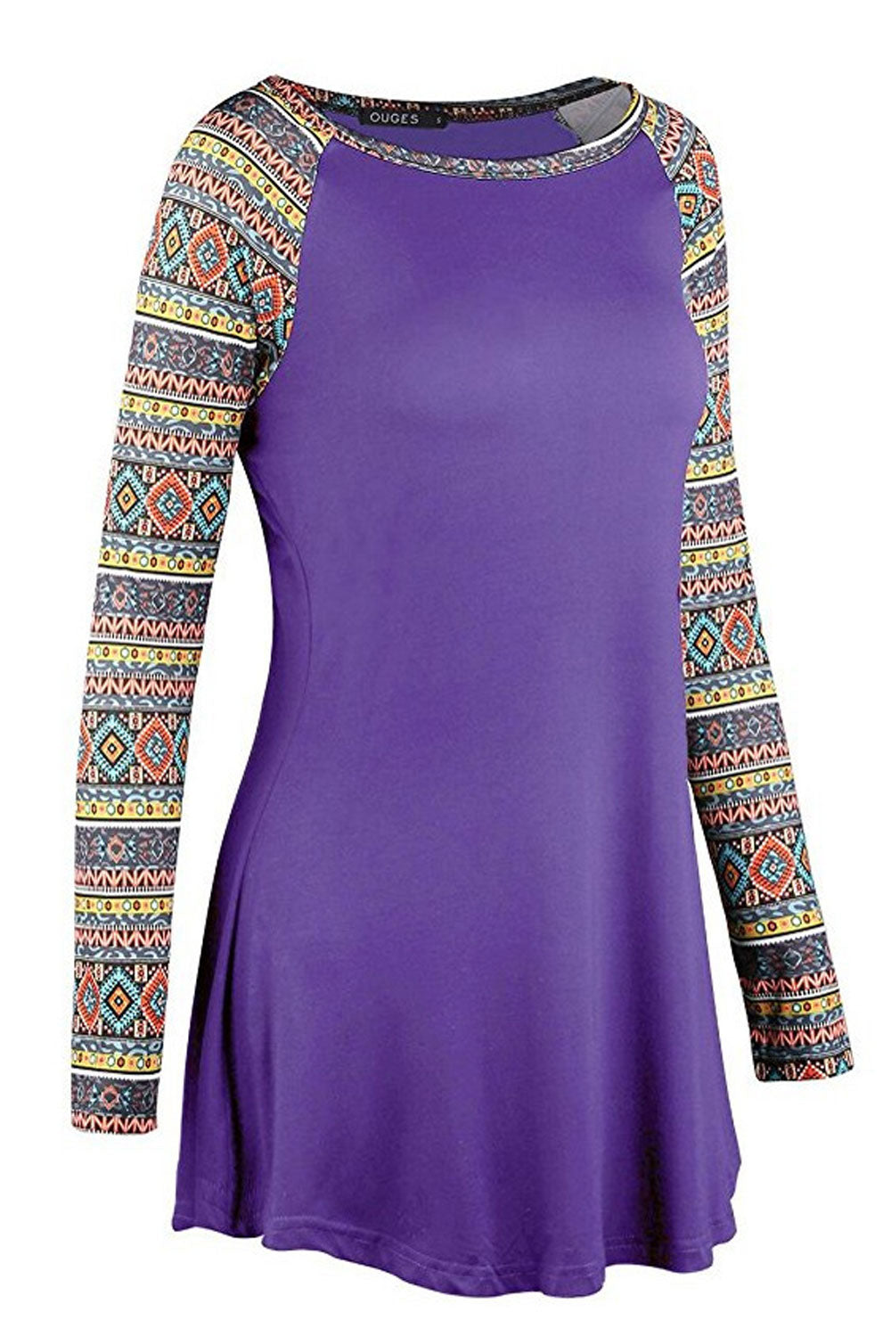 Women Round Neck Printing Long Sleeves Slim Top