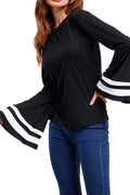 Women Slim Bell Sleeve Solid Color Casual Top