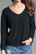 Women V-Neck Long Sleeve Loose Fit Sweater