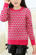 Kids Girls Long Sleeve Heart Printed Cute Sweatshirt