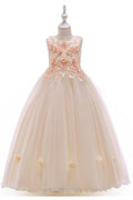Kids Girls Sleeveless Round Neck Long Pleated Dress
