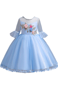 kIids Girls Trumpet Sleeve Round Neck Pleated Dress