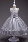 kids Girls Flower Waist Lace Bust Sleeveless Party Dress