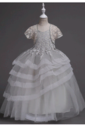 Kids Girls Sleeveless Decorated Bust Wedding Evening Dress