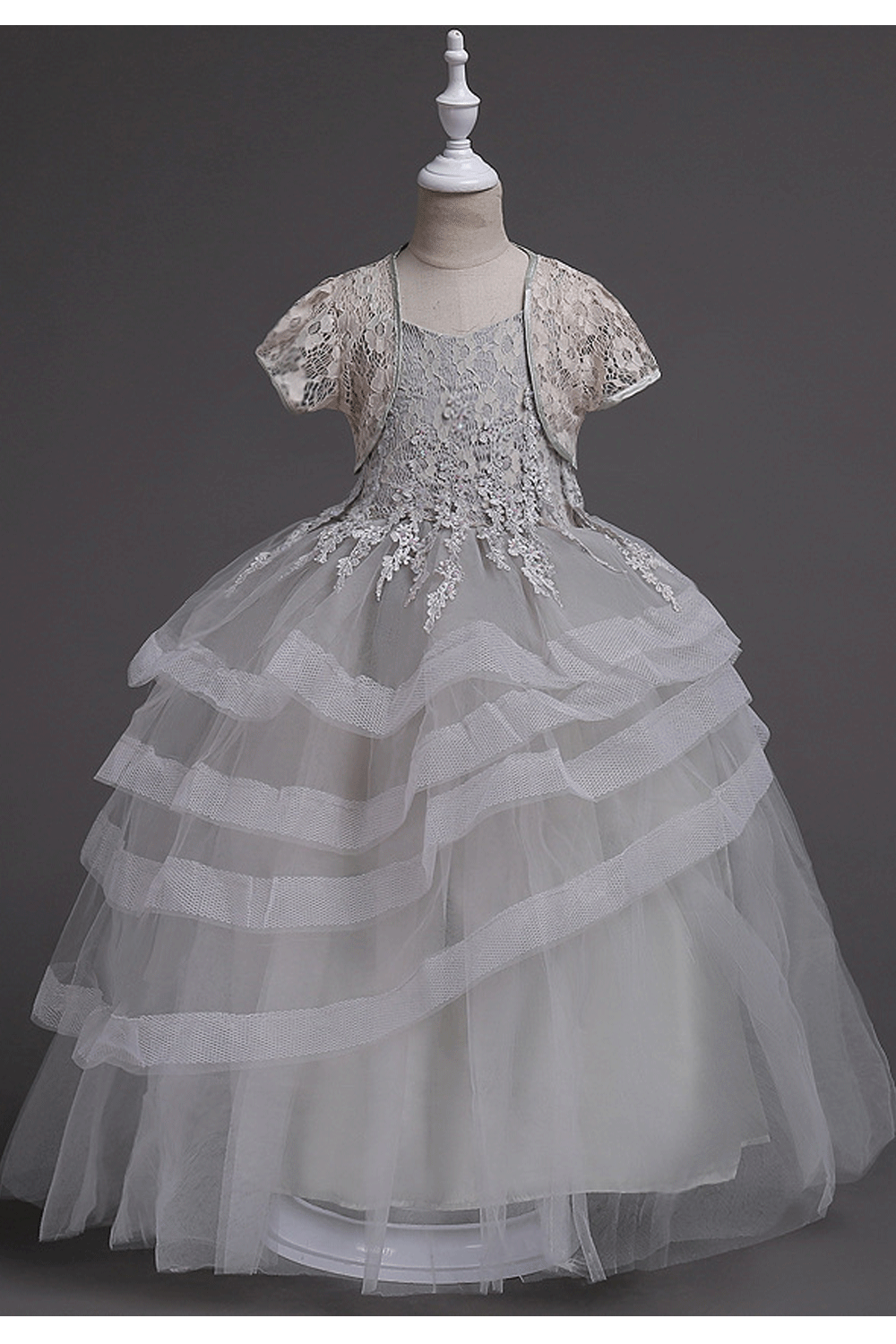 Kids Girls Sleeveless Decorated Bust Wedding Evening Dress