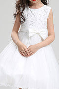 Kids Girls Silk Waist Bow Solid Color Princess Dress