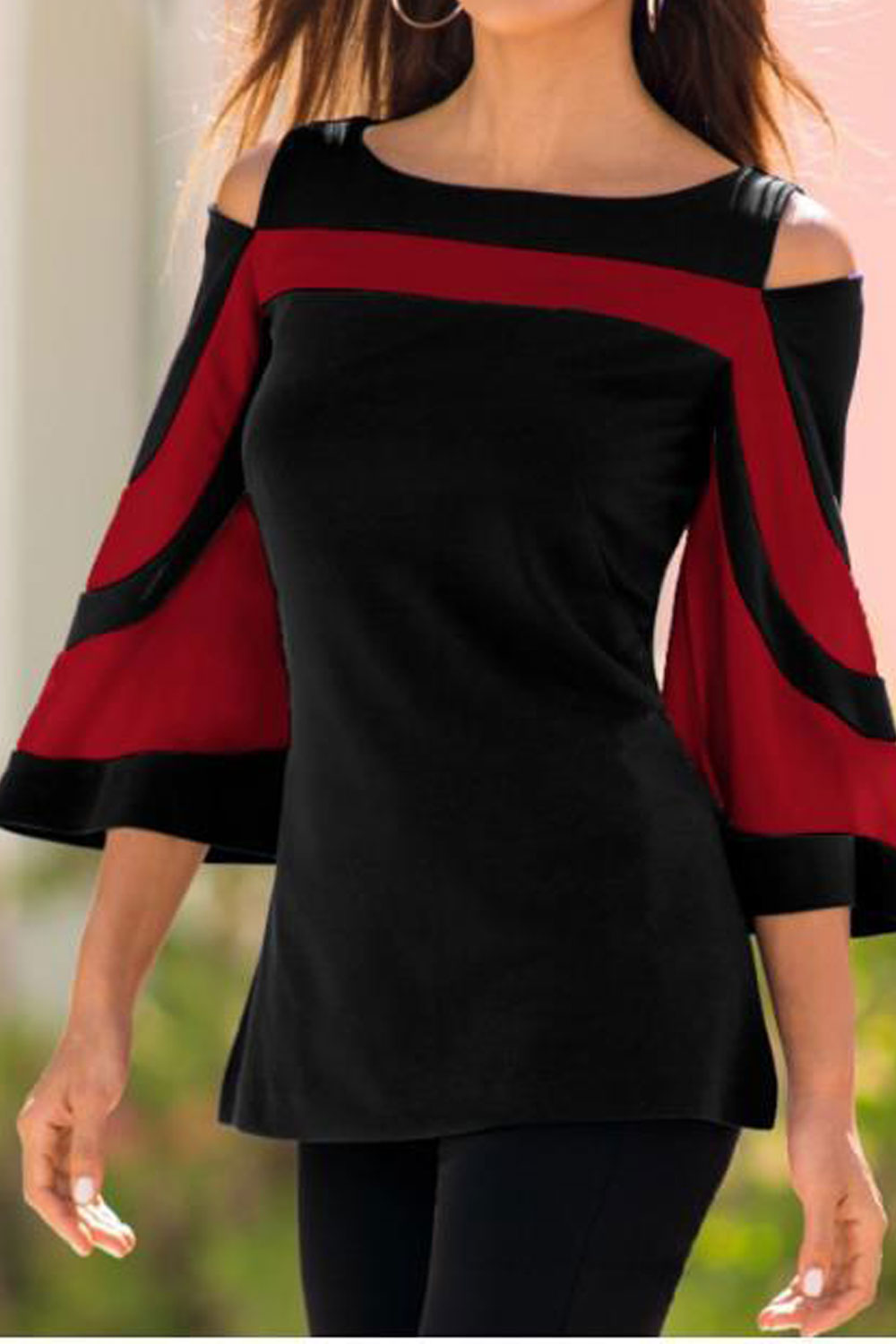 Women Scoop Neck Bat Sleeve Slim Top
