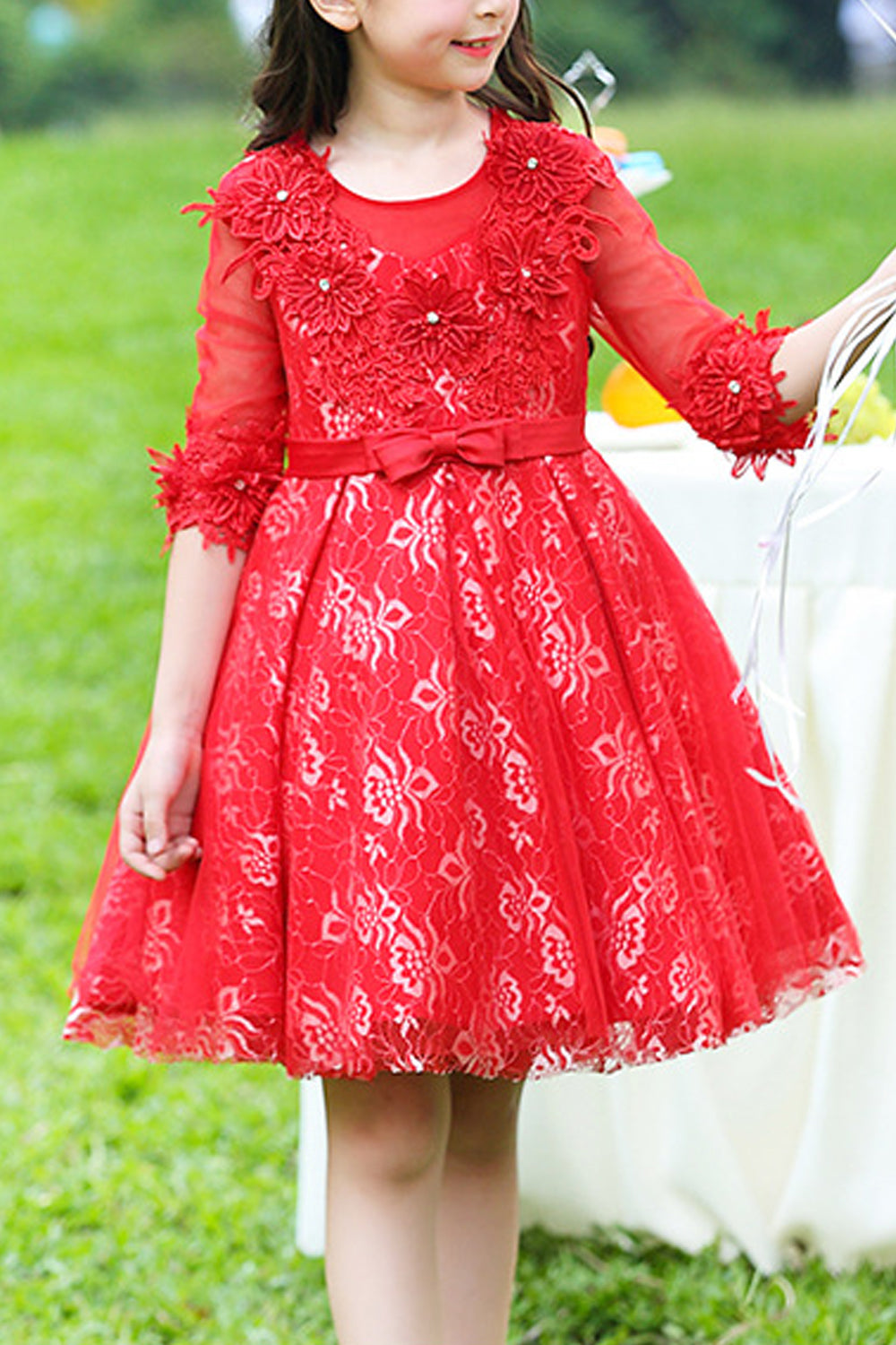 Kids Girls Flower Lace Decorated Party Dress