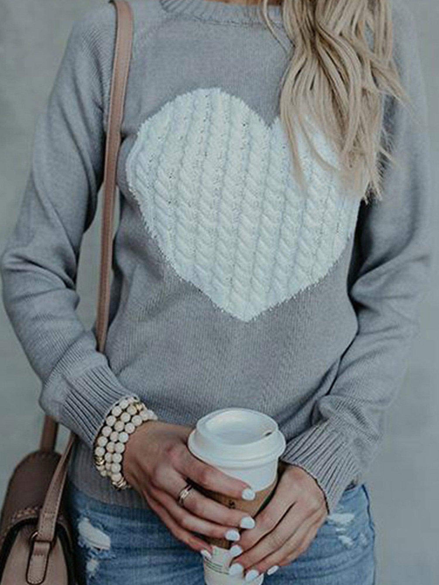 Women Fashion Thick Heart Design Print Sweater