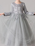 Kids Girls Round Neck Flower Lace Wedding Dress