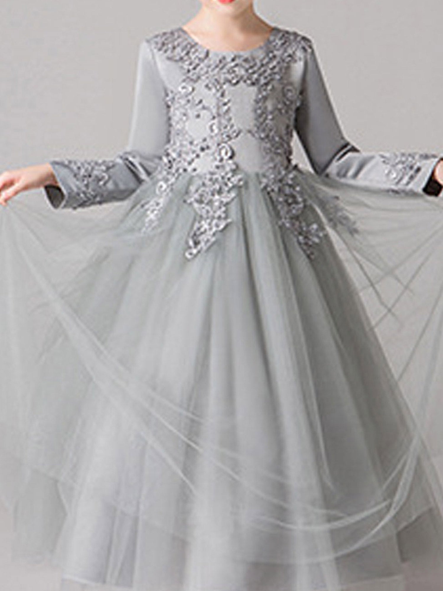 Kids Girls Round Neck Flower Lace Wedding Dress