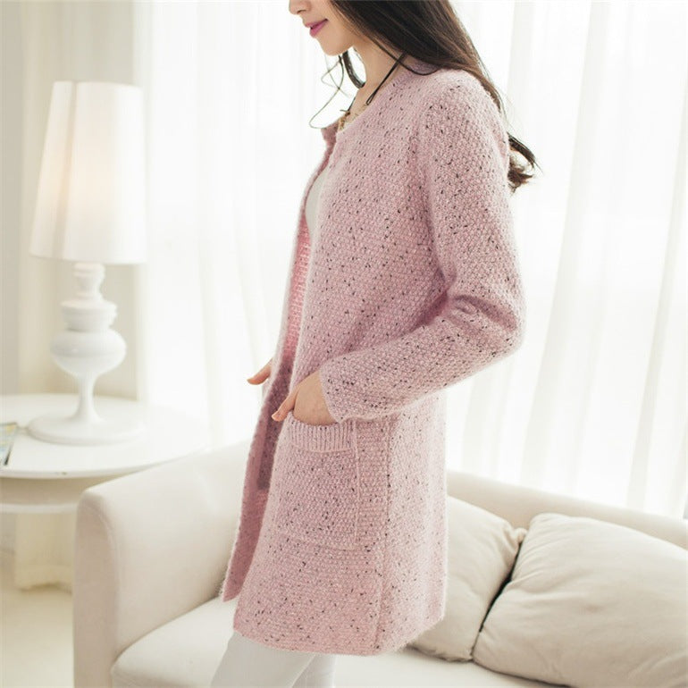 Women Long Sleeve Solid Color Long Cardigan