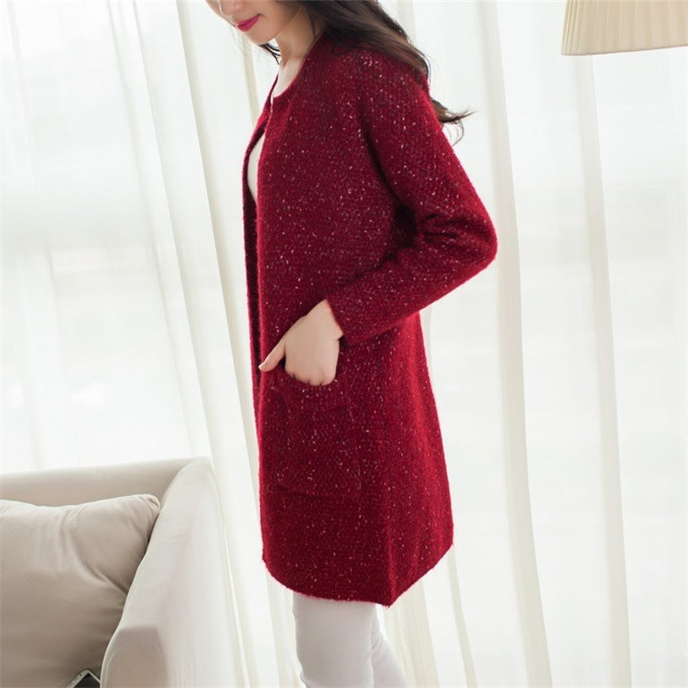 Women Long Sleeve Solid Color Long Cardigan