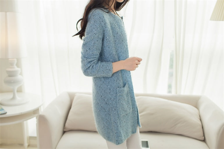 Women Long Sleeve Solid Color Long Cardigan