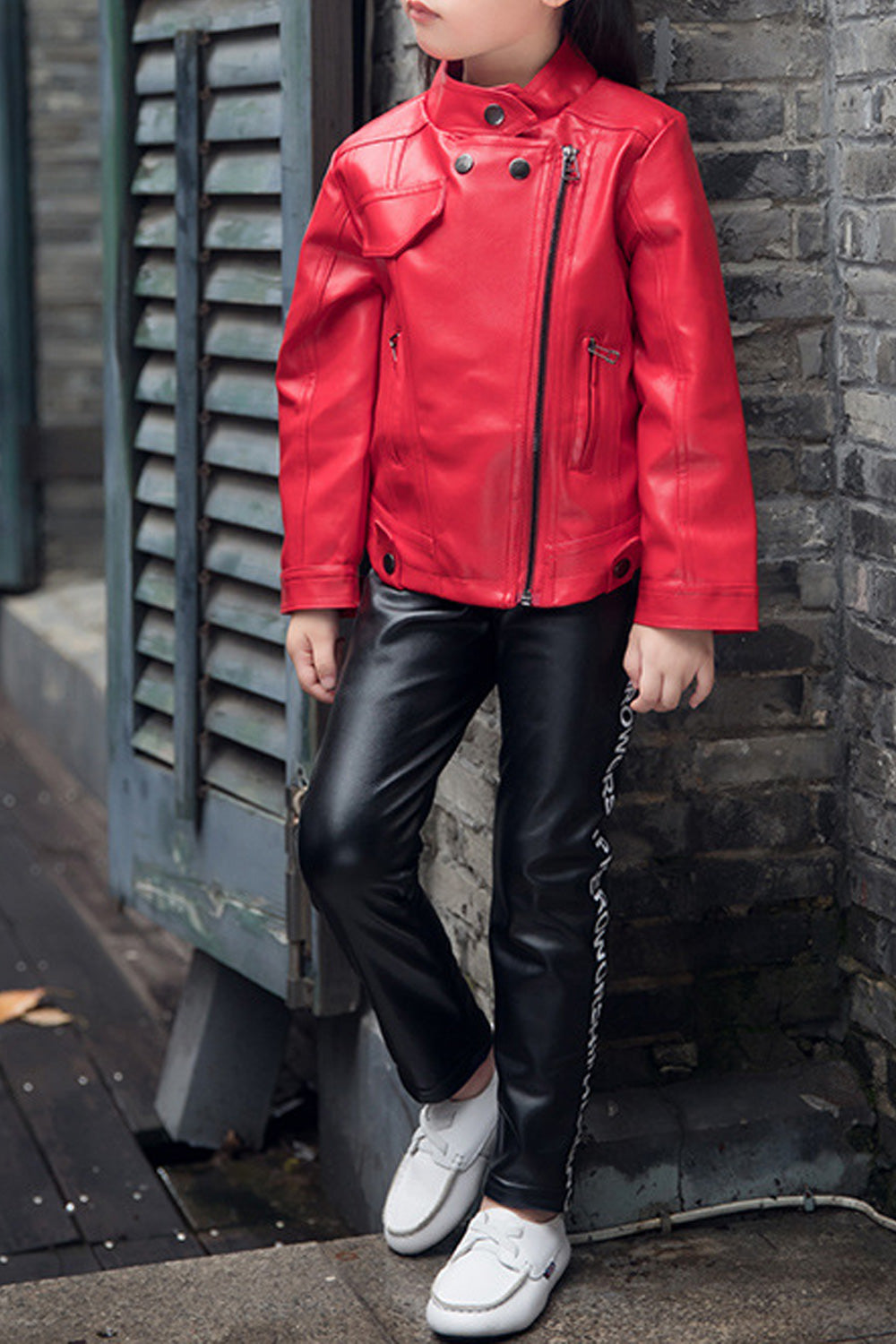 Kids Girl Long Sleeve Warm Leather Jacket