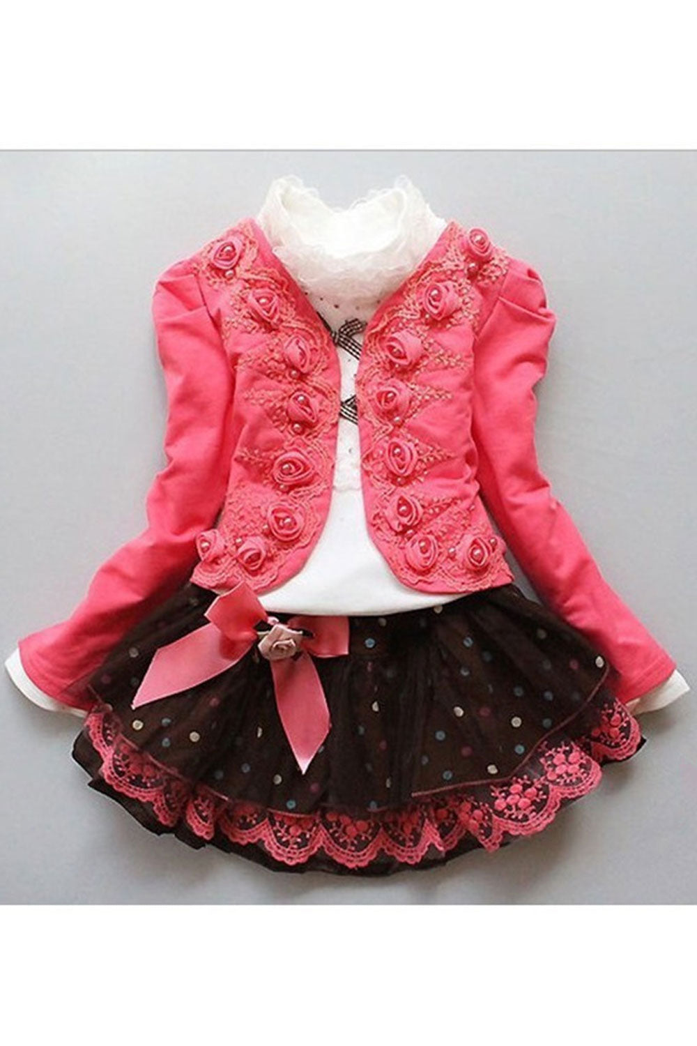 Kids Girls High Neck Decorated Three Piece Fashion Dress