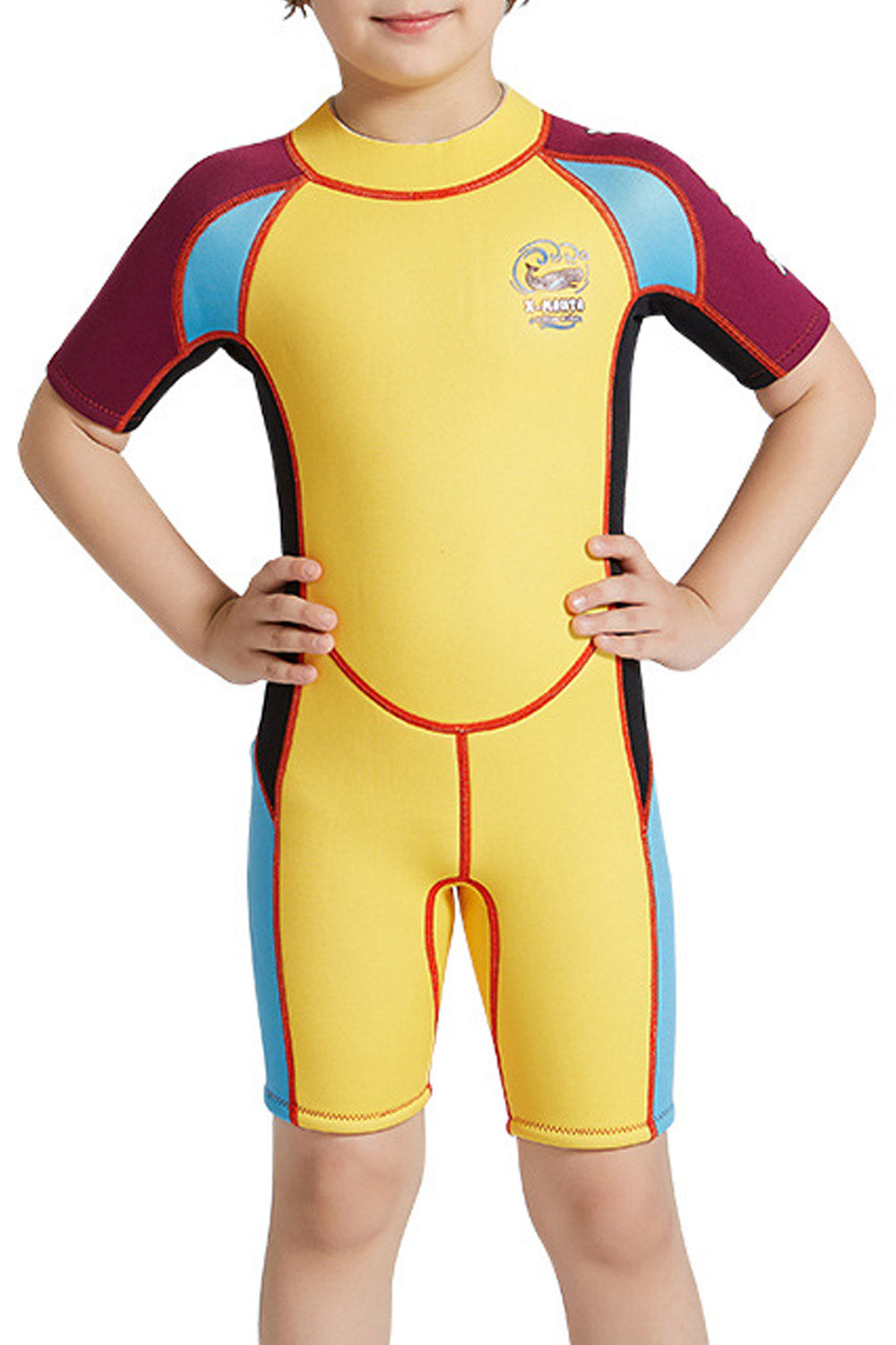 Kids High Neck Short Sleeve Bathing Swimwear