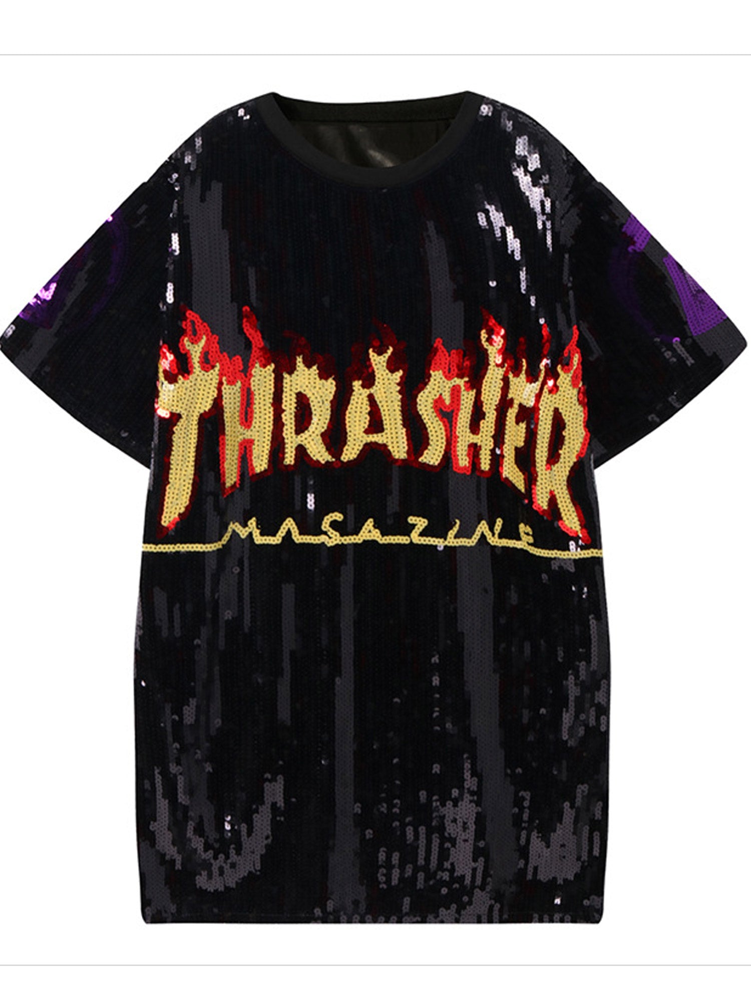 Women Sequin Decorated Round Neck T-Shirt