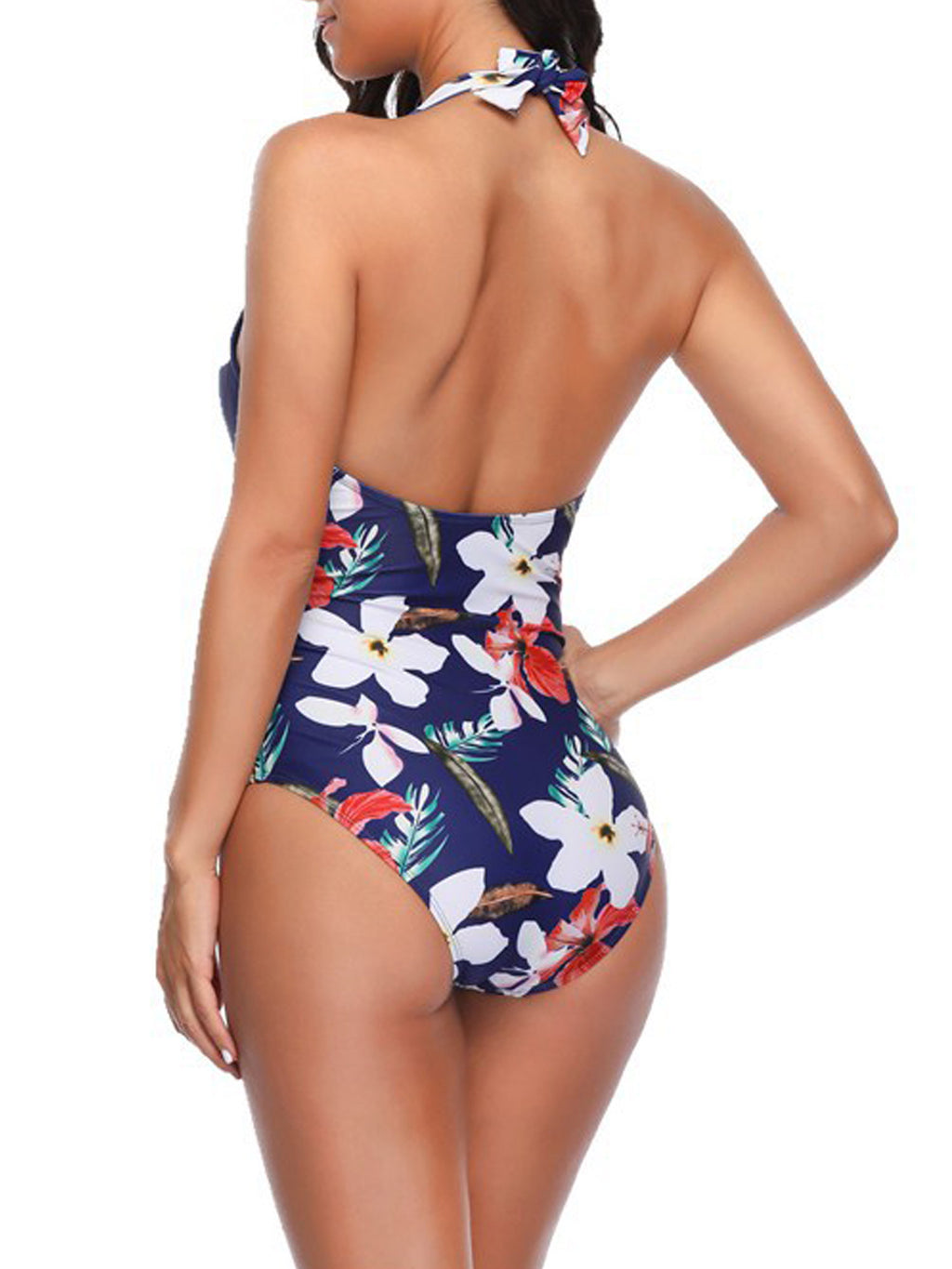 Women Halter Neck Floral Sexy One Piece Swimsuit