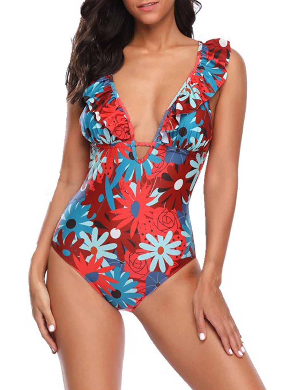 Women Ruffled Strap Back Sexy Swimwear