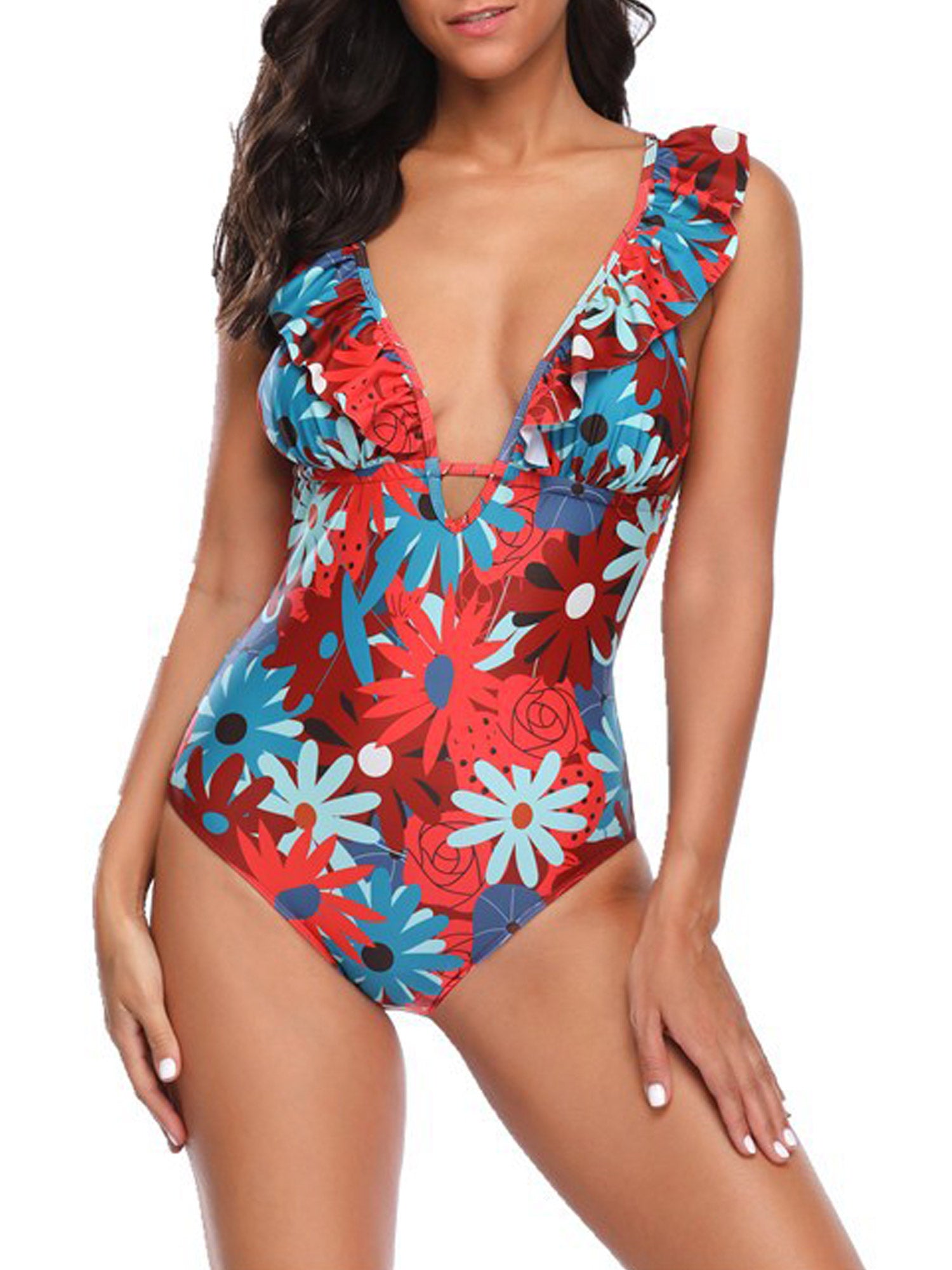 Women Ruffled Strap Back Sexy Swimwear