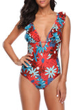 Women Ruffled Strap Back Sexy Swimwear