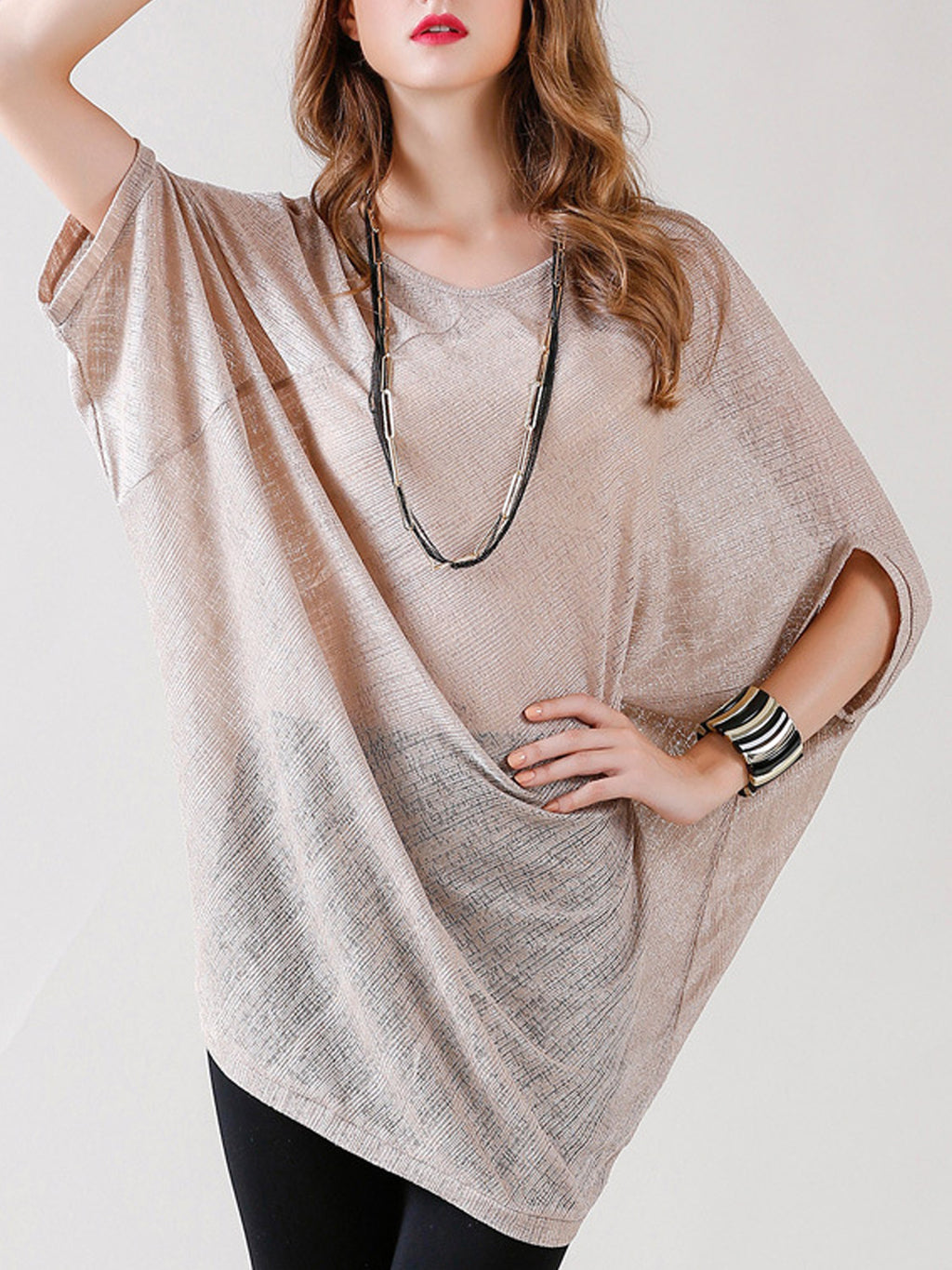 Women Loose Semi Sheered Bat Top