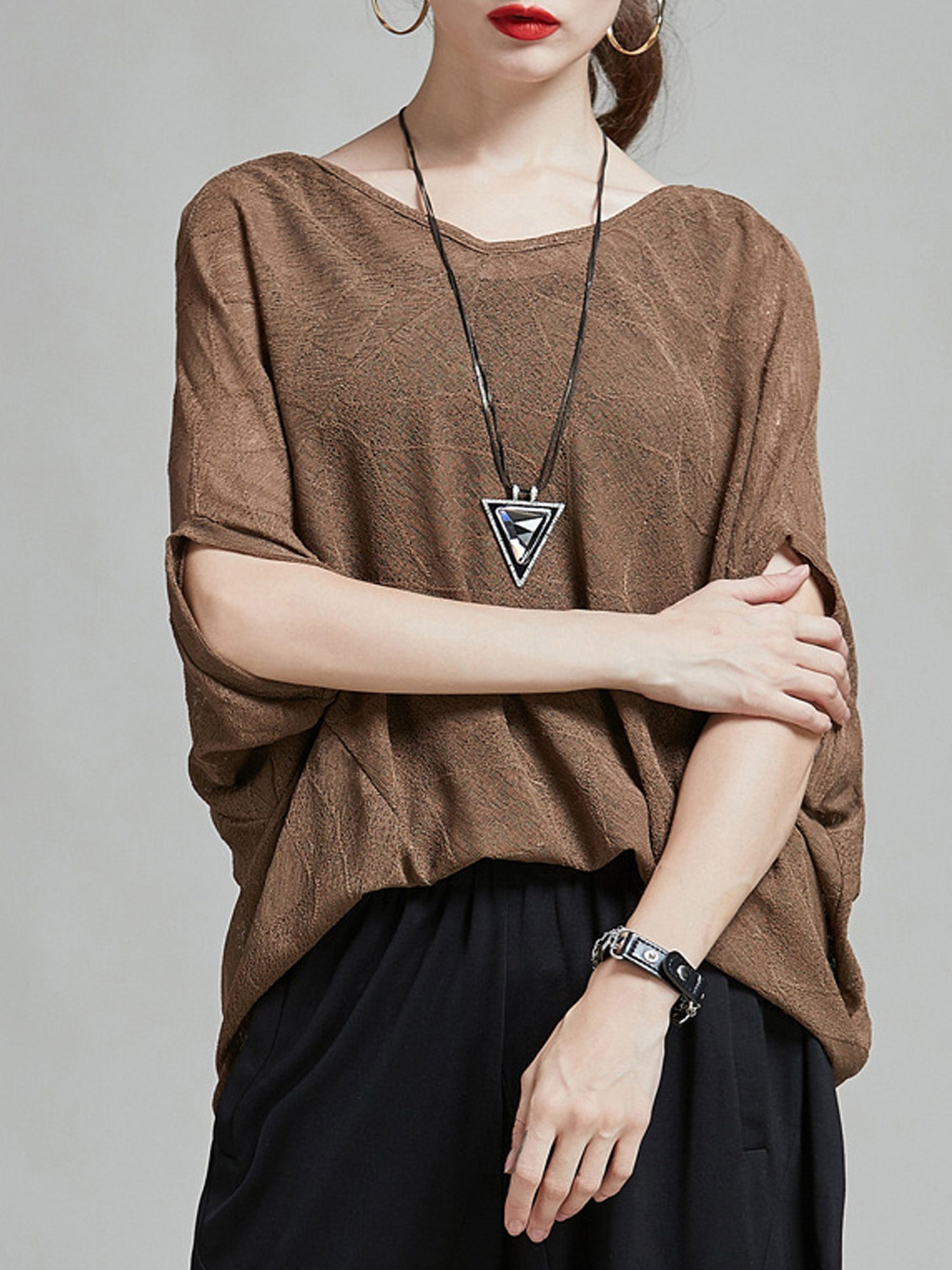 Women Loose Semi Sheered Bat Top
