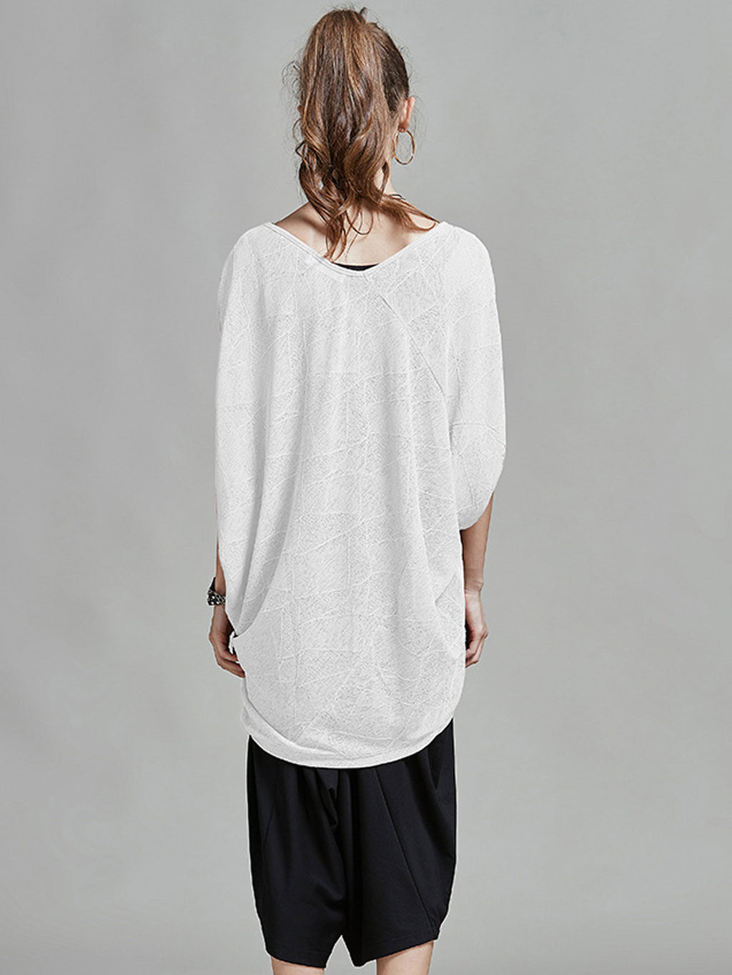 Women Loose Semi Sheered Bat Top