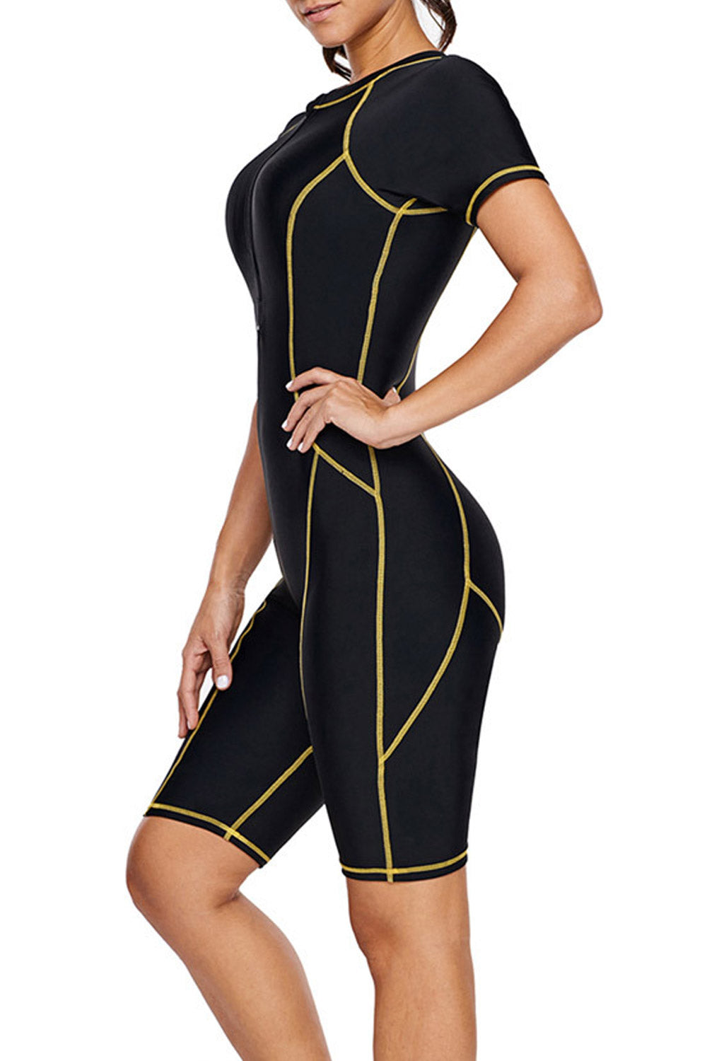 Women Slim Short Sleeve One Piece Beach Swimwear