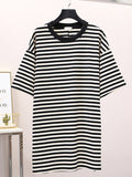 Women Round Neck Striped Casual Top